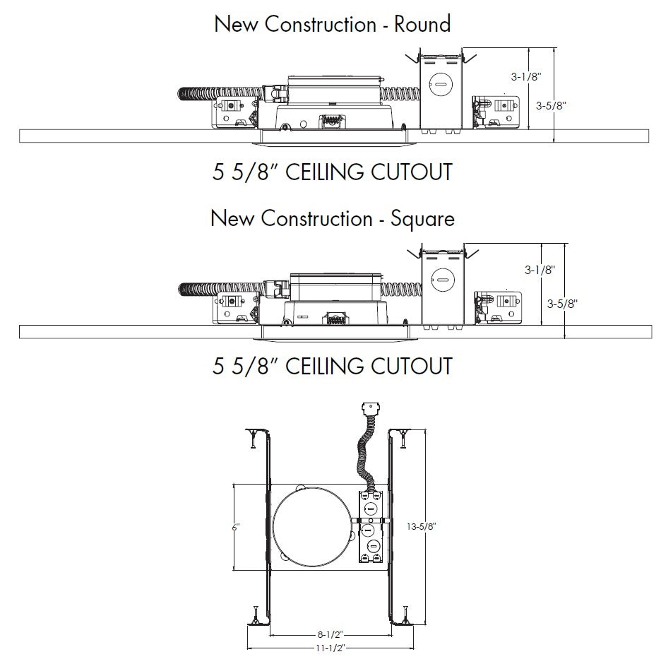 Juno JPDZ5NCMF 120 FRPC U Recessed Lighting Podz 5" New Construction Mounting Frame for Round and Square Trim Module, 120V Forward/Reverse Phase Cut, 5% Dim