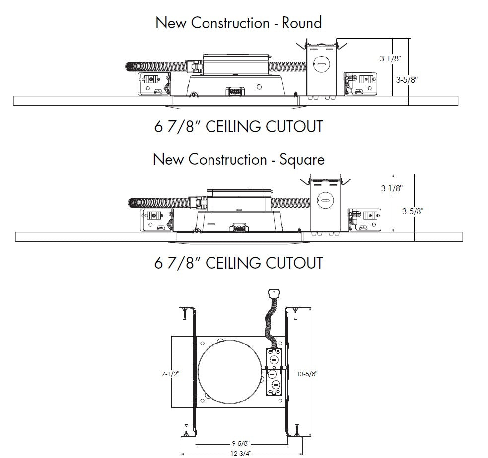 Juno JPDZ6NCMF MVOLT ZT10 Recessed Lighting Podz 6" New Construction Mounting Frame for Round and Square Trim Module, 120-277V, 0-10V, 10% Dim