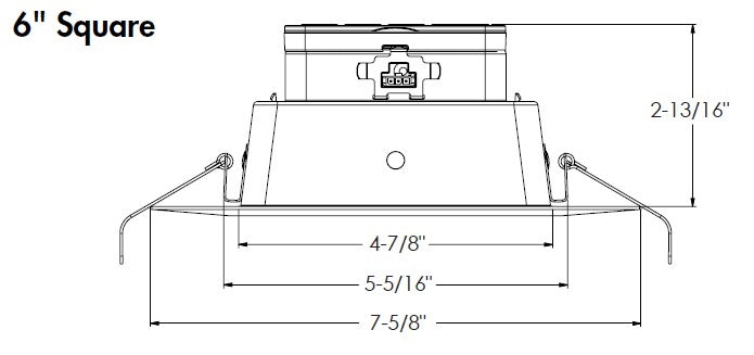 Juno JPDZ6 SQDB ALO10 SWW5WD 90CRI MVOLT ZT10 WWH Podz 6" LED Downlight, Square Downlight Baffle, Adjustable Lumen Output, Switchable White 2700K-5000K + WarmDim (2850K-1900K), 90 CRI, 120-277V, 0-10V, 10% Dim, White, White Trim Ring