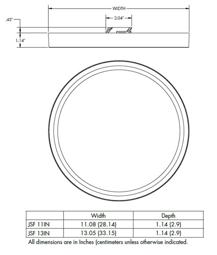 Juno JSF 13IN 18LM SWW5 90CRI 120 FRPC WH Recessed Lighting 13" LED Round SlimForm Surface Downlight, 1800 Lumens, 2700K-5000K Color Selectable, 90 CRI, Dedicated 120V, Forward Reverse Phase Dimming, White