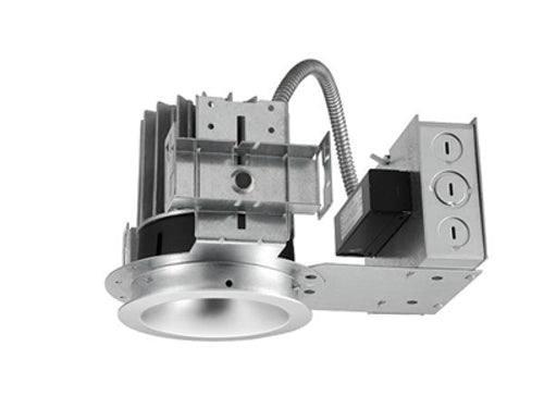 Juno L4 17LM 35K MVOLT G4 90CRI EZB WPR WH WET Indy 4" Round New Construction LED Housing, 1700 Lumens, 3500K, 120-277V, Gen 4, 90 CRI, eldoLED 0-10 SOLOdrive, Parabolic Wide Trim, White Finish, White Flange, Wet Location