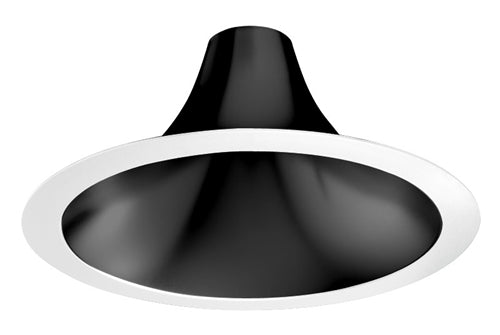 Juno Recessed Lighting L600HW-BL-WH (L6 HW BS PF) 6" LED Hyperbolic Trim, Open Reflector, Wide Distribution, Black Specular Low Iridescent Alzak Finish, White Flange