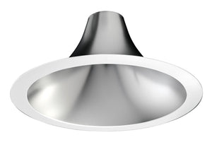 Juno Recessed Lighting L600HW-CQ-WH (L6 HW CSS PF) 6" LED Hyperbolic Trim, Open Reflector, Wide Distribution, Clear Semi-Specular Low Iridescent Alzak Finish, White Flange
