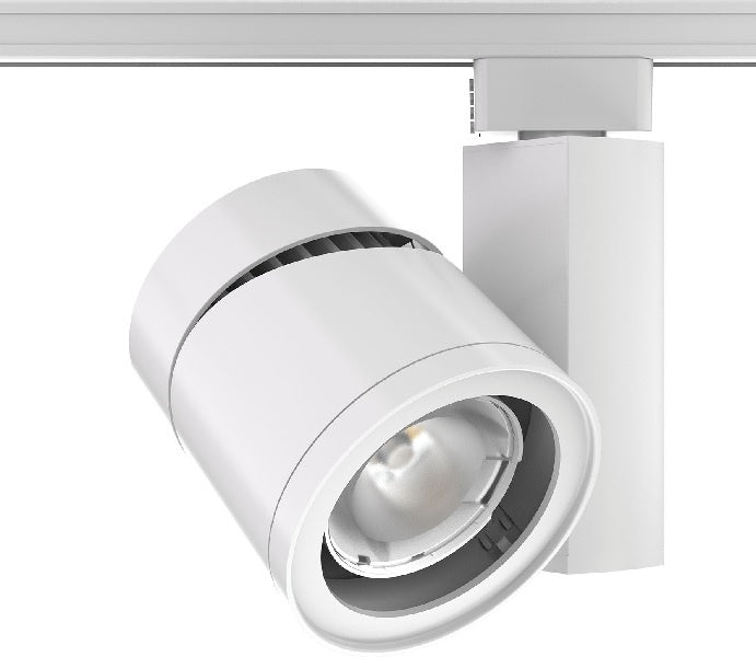 Juno Track Lighting T388L 30K SPW PDIM FL WH 55W Vertical Cylinder LED, 3000K Color Temperature, Spectral White, Phase Dimmable, Flood Beam Spread, White Finish