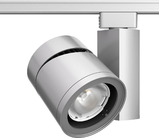 Juno Track Lighting T388L 40K 80CRI PDIM NFL SL 55W Vertical Cylinder LED, 4000K Color Temperature, 80 CRI, Phase Dimmable, Narrow Flood Beam Spread, Silver Finish