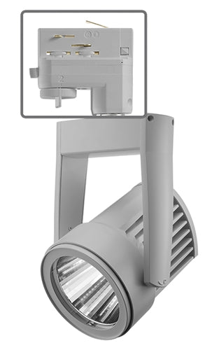 Juno HD Commercial Track Lighting TEK255LG23NSL (T255L TEK G2 30K 80CRI PDIM NFL SL) 36W Trac-Master Cylindra LED, 3000K Color Temperature, Narrow Flood Beam, Silver Finish
