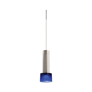 Juno TLPL1783SNBLUSL Trac 12 Decorative LED Mini-Pendant 6W 12V, Cylinder Pendant with 78" Cord, 3000K Color Temperature, Satin Nickel Body, Silver Adapter with Blue Glass