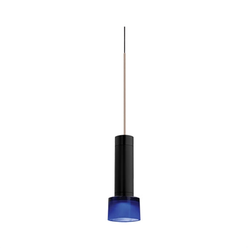 Juno TQJPL1782BLBLUBRZ Trac-Master Decorative LED Mini-Pendant 6W 12V, Cylinder Pendant with 78 inch Cord, 2700K Color Temperature, Black Pendant Body, Blue Glass, Bronze Adapter