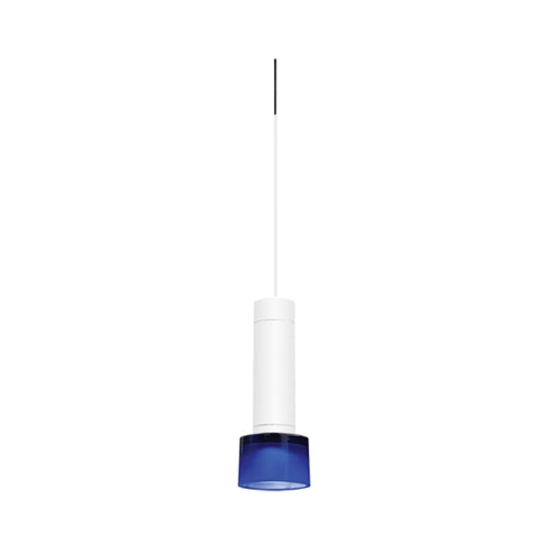 Juno TQJPL1783WHBLUWH Trac-Master Decorative LED Mini-Pendant 6W 12V, Cylinder Pendant with 78 inch Cord, 3000K Color Temperature, White Pendant Body, Blue Glass, White Adapter
