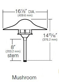 Kim Lighting BN179VG/H70VG 8-inch Stem 60W A-19 Incandescent 120 Volt Brass Traditional Landscape Light, Copper Mushroom Hood, Verde Green Patina Finish