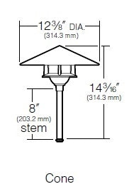 Kim Lighting BN179VG/H80VG 8-inch Stem 60W A-19 Incandescent 120 Volt Brass Traditional Landscape Light, Copper Cone Hood, Verde Green Patina Finish