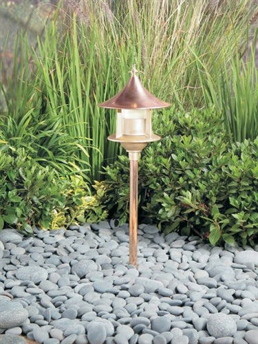 Kim Lighting BN182NB/H60NB 13-inch Stem 60W A-19 Incandescent 120 Volt Brass Traditional Landscape Light, Copper Pagoda Hood, Natural Finish