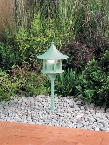 Kim Lighting BN187VG/H60VG 20-inch Stem 60W A-19 Incandescent 120 Volt Brass Traditional Landscape Light, Copper Pagoda Hood, Verde Green Patina Finish