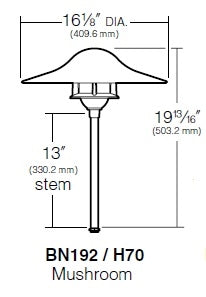 Kim Lighting BN192/3L4KUV/NB/H70NB 13-inch stem LED 120V Brass Traditional Landscape Light, 5.2W, 3 LEDs, 4200K, Copper Mushroom Hood, Natural Finish