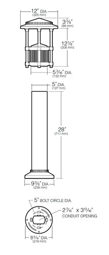 Kim BNB1-LED-KIT/18L4KUV Bounce LED Bollard, Type I, 4200K, 120-277V