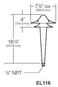 Kim Lighting EL116BL 40W A19 Incandescent 120V Spun Aluminum Louevered Mushroom Landscape Light, Black Finish