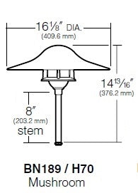 Kim Lighting EL177DB/H70DB 8-inch Stem 60W A19 Incandescent 120V Die-Cast Aluminum Traditional Landscape Light, Aluminum Mushroom Hood, Dark Bronze Finish