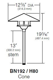 Kim Lighting EL180BL/H80BL 13-inch Stem 60W A19 Incandescent 120V Die-Cast Aluminum Traditional Landscape Light, Aluminum Cone Hood, Black Finish
