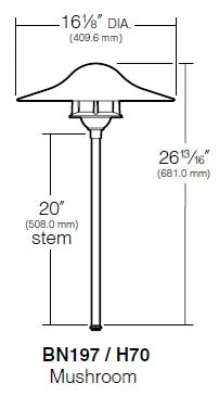 Kim Lighting EL185GR/H70GR 20-inch Stem 60W A19 Incandescent 120V Die-Cast Aluminum Traditional Landscape Light, Aluminum Mushroom Hood, Verde Green Finish