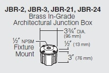 Kim Lighting JBR-24 Brass In-grade Architectural Junction Box, Die-Cast Brass with 1/2" NPSM Fixture Mount and Die-Cast Cover, (4) 1/2" NPT in sides, (2) 1/2" NPT in Bottom