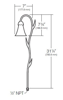 Kim KLV12 25W-50W A19 Incandescent 12V Traditional Floral Landscape Light, Spun Copper Hood, Cast Bronze Husk, Natural Copper Finish
