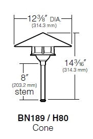 Kim Lighting KLV179NB/H80NB 8-inch Stem 50W MR16 Halogen 12V Brass Traditional Landscape Light, Copper Cone Hood, Natural Finish
