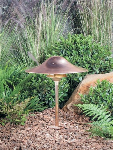 Kim Lighting KLV182NB/H70NB 13-inch Stem 50W MR16 Halogen 12V Brass Traditional Landscape Light, Copper Mushroom Hood, Natural Brass Finish