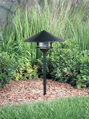 Kim Lighting KLV188/3L4KUV/BL/H80BL 8-inch Stem LED 12V Die-Cast Aluminum Traditional Landscape Light, 5.2W, 3 LEDs, 4200K, Aluminum Cone Hood, Black Finish