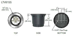 Kim Lighting LTV81SSSP36L3KUVPL Landscape In-Grade Light vault 8 Stainless Steel, 13" Diameter, Spot Distribution, 36 LEDs, 3000K, 120-277V, Prismatic Lens