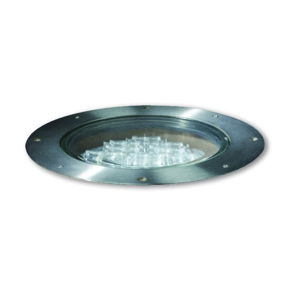 Kim Lighting LTV81SSSP36L5KUVPLRCA81 Landscape Light vault 8 Stainless Steel, 13" Diameter, Spot Distribution, 5000K, 120-277V, Prismatic Lens, Rebar Cage Anchor 1