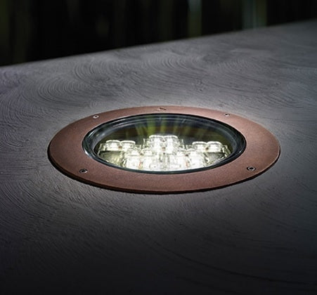 Kim Lighting LTV82FFSP18L4KUVPLRCA82 Landscape In-Grade Light vault 8 Flat Frame, 10-3/8" Diameter, Spot Distribution, 18 LEDs, 4000K, 120-277V, Prismatic Lens, with Rebar Cage Anchor