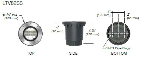 Kim Lighting LTV82SSWW16L4KUVPLRCA82 Landscape In-Grade Light vault 8 Stainless Steel, 10-3/8" Diameter, Wall Wash Distribution, 16 LEDs, 4000K, 120-277V, Prismatic Lens, with Rebar Cage Anchor