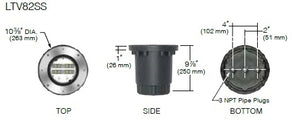 Kim Lighting LTV82SSWW16L5KUVPL Landscape In-Grade Light vault 8 Stainless Steel, 10-3/8" Diameter, Wall Wash Distribution, 16 LEDs, 5000K, 120-277V, Prismatic Lens