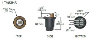 Kim Lighting LTV83HSSP12L3KUVPL Landscape In-Grade Light vault 8 Half Shield, 7-15/16" Diamater, Spot Distribution, 12 LEDs, 3000K, 120-277V, Prismatic Lens