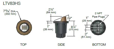 Kim Lighting LTV83HSWW12L4KUVPL Landscape In-Grade Light vault 8 Half Shield, 7-15/16" Diamater, Wall Wash Distribution, 12 LEDs, 4000K, 120-277V, Prismatic Lens