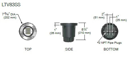 Kim Lighting LTV83SSWW12L4KUVPL Landscape In-Grade Light vault 8 Stainless Steel, 7-15/16" Diamater, Wall Wash Distribution, 12 LEDs, 4000K, 120-277V, Prismatic Lens