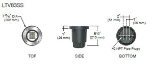 Kim Lighting LTV83SSWW12L4KUVPL Landscape In-Grade Light vault 8 Stainless Steel, 7-15/16" Diamater, Wall Wash Distribution, 12 LEDs, 4000K, 120-277V, Prismatic Lens