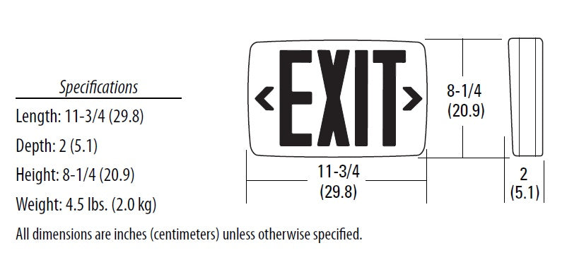 Lithonia LQC W 2 G EL N Die Cast Aluminum LED Exit Sign, White Housing, Double Face, Green Letter, 120/277 VAC, Nickel-Cadmium Battery Back-up