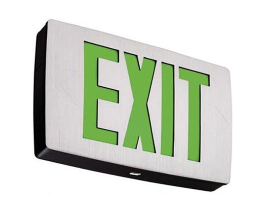 Lithonia LQC W 1 G EL N LED Exit Sign White Aluminum, Single Face, Green Letter, 120-277V with Nickel-Cadmium Battery Backup