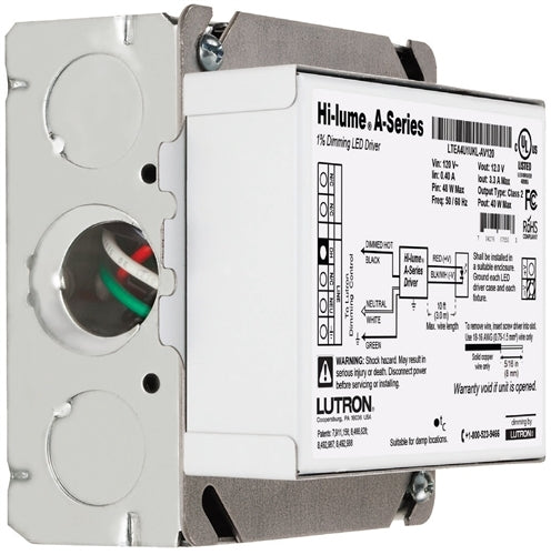 Lutron L3DA4U1UKL-AV120 Hi-lume A-Series Constant Voltage LED Dimming Driver 5-40 W, 120 V, 3-Wire or EcoSystem Control, 12 V / 1.20 A