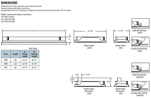 Lithonia 2SRTL G L48 10000LM IAW AFL MVOLT EZ1 35K 90CRI DWAM 2' Wide LED Troffer, Grid Trim, 10000 Lumens, Aluminum Door Frame, Acrylic Frosted Diffuser, 120-277V, eldoLED 0-10V, 3500K, 90 CRI, Antimicrobial White