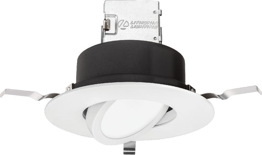 Lithonia 6JBK ADJ 40K 90CRI MW Round Adjustable Direct-Wire Canless LED Recessed Downlight, 4000K Color Temperature, 11W, 845 Lumens, 90 CRI, Matte White