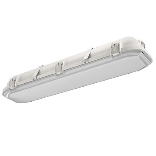 Lithonia DMW2 L24 3000LM AFL WD MVOLT GZ10 35K 80CRI WLFEND 27W 2' LED Vapor Tight LED Light, 3000 Lumens, Frosted Acrylic Diffuser, Wide Distribution, 120-277V, 0-10V Dimming, 3500K, 80 CRI, Wet Location One Fitting Out end