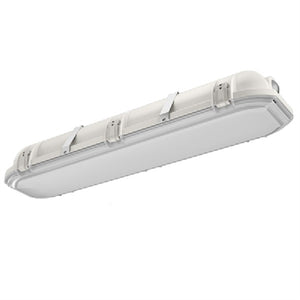 Lithonia DMW2 L24 3000LM AFL WD MVOLT GZ10 35K 80CRI WLFEND 27W 2' LED Vapor Tight LED Light, 3000 Lumens, Frosted Acrylic Diffuser, Wide Distribution, 120-277V, 0-10V Dimming, 3500K, 80 CRI, Wet Location One Fitting Out end