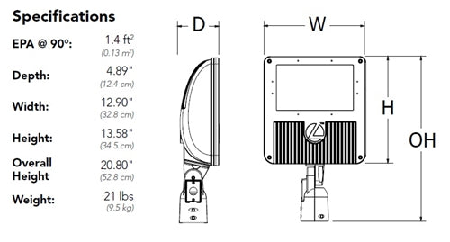 Lithonia DSXF3 LED 6 P2 50K 70CRI HMF 480 IS DNAXD 169W D-Series Size 3 LED Floodlight, P2 Performance Package, 5000K Color Temperature, 70 CRI, Horizontal Medium Flood, 480V, Integral Slipfitter, Natural Aluminum