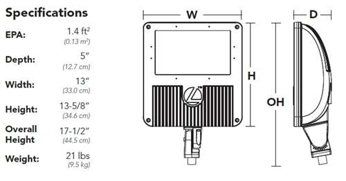 Lithonia DSXF3 LED 6 P2 30K WFR 277 THK DWHXD 183W D-Series Size 3 LED Floodlight, P2 Performance Package, Wide Flood Rectangular Distribution, 277V, Knuckle With 3/4" NPT Threaded Pipe, White Finish