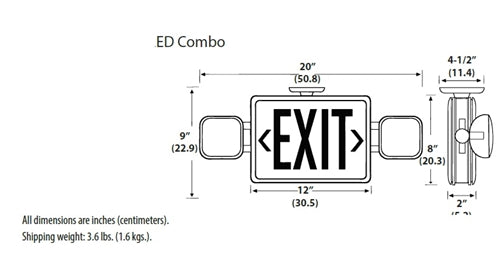 Lithonia ECG LED M6 LED Emergency Light Exit Sign Combo White Thermoplastic 2-Lamp Single Face Green Letters Battery Backup