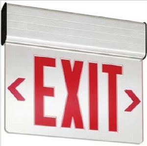 Lithonia EDG 1 GMR 120 X2 M6 Surface Mount LED Edge-Lit Exit, Brushed Aluminum Housing, Single Face, Green on Mirror Letter, 2 Circuit 120V AC only