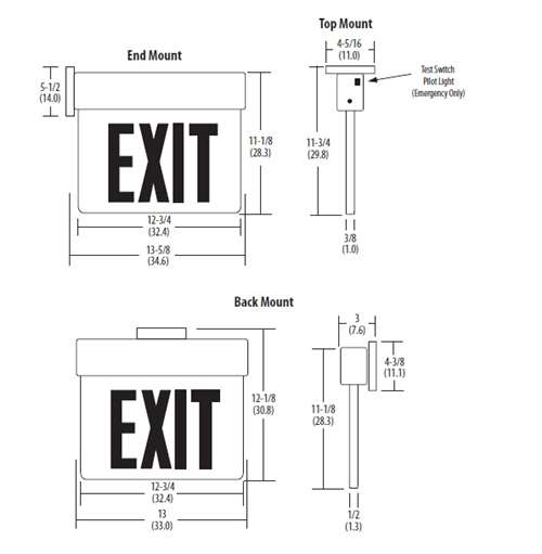 Lithonia EDG 2 GW EL SD Surface Mount LED Edge-Lit Exit, Brushed Aluminum Housing, Double Face, Green on White Letter, Nickel-Cadmiun Battery, Self-Diagnostics