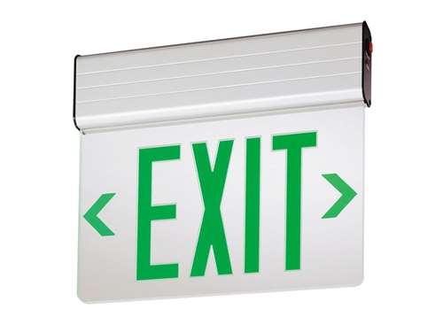 Lithonia EDG W 1 GMR Surface Mount LED Edge-Lit Exit, White Housing, Single Face, Green on Mirror Letter, AC Only